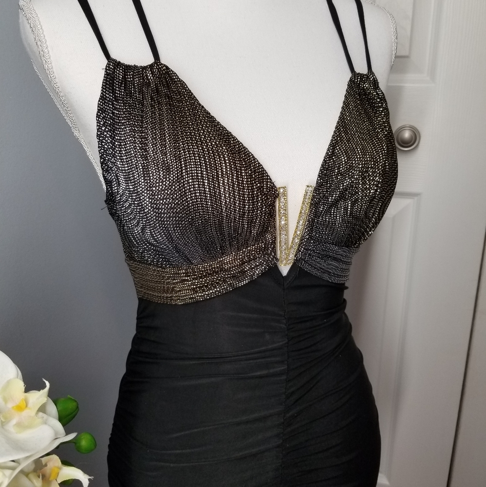 A'GACI Mini Black/Gold Dress Size S